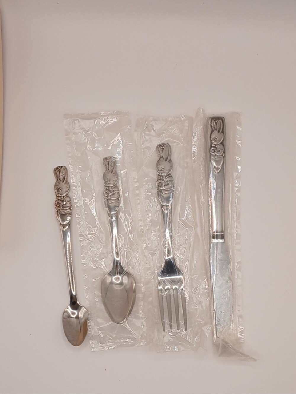 Oneida Peter Rabbit Child's Vtg Stainless Flatware Set of 4 (3 new, 1 used)